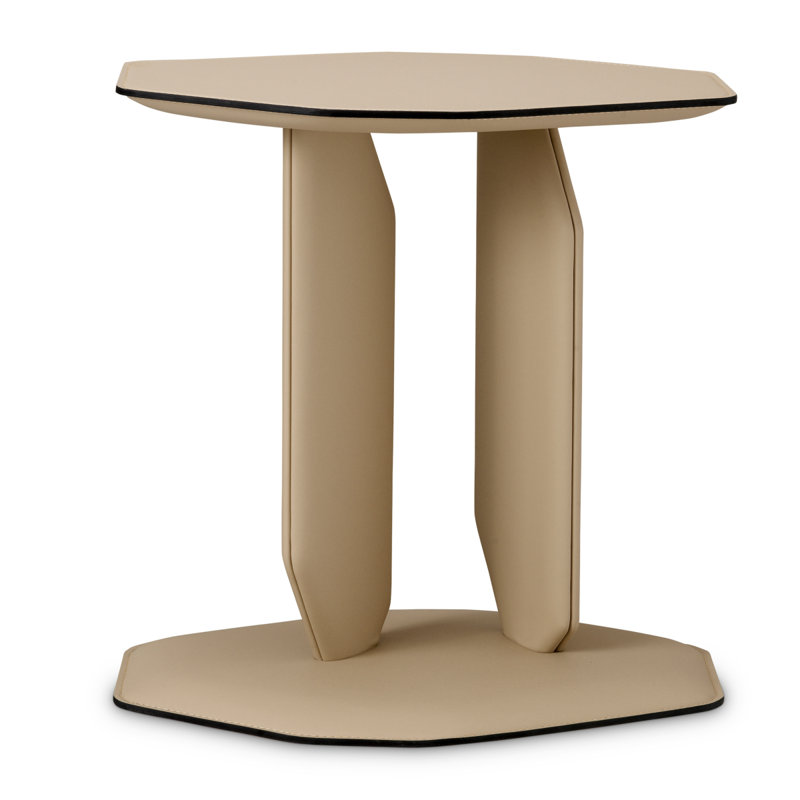 Side Table Maurizio Faux Leather, Light Brown