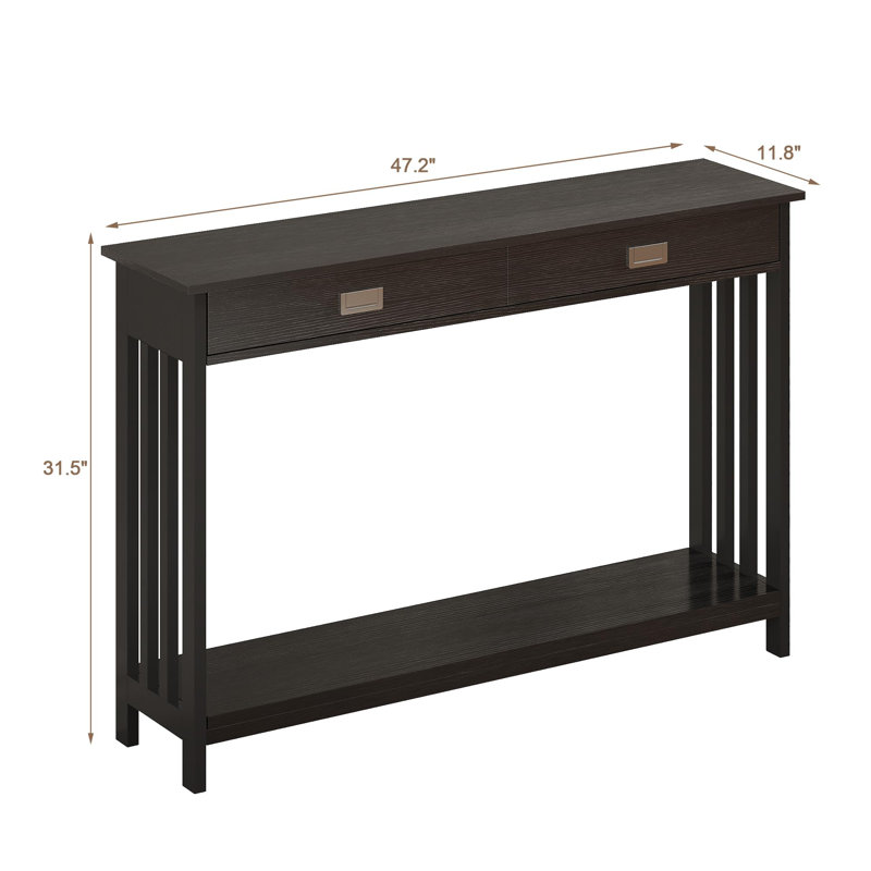 Black MDF Mission Style Entryway Table with Drawer and Shelf