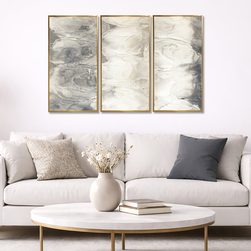 Ensemble d'art mural abstrait toile abstraite, cercle gris, décor moderne - cercles gris I, H 28 po x l 36 po x P 1 po
