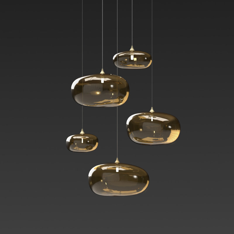 Kloud mix of 5 Pendant Lights, Brass, Clear, 80"