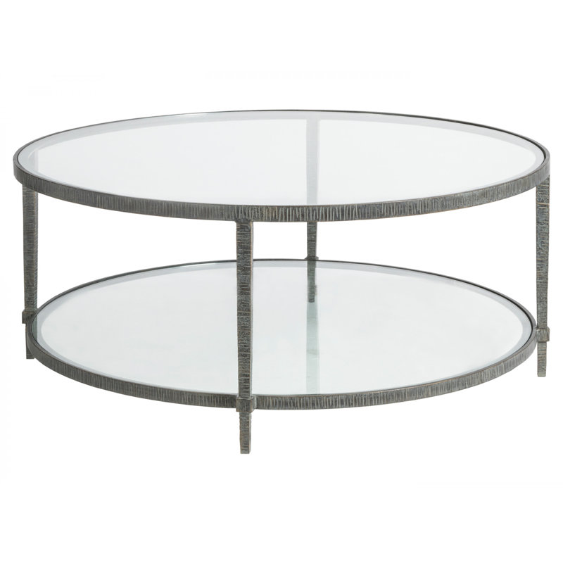 Transitional Claret 42" Round Black Metal & Glass Cocktail Table