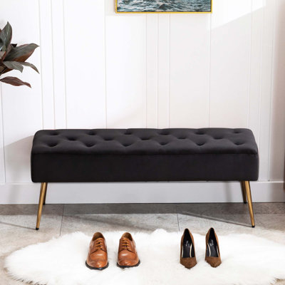 Aghvarth Versatile Tufted Velvet Bench with Gold Metal Legs