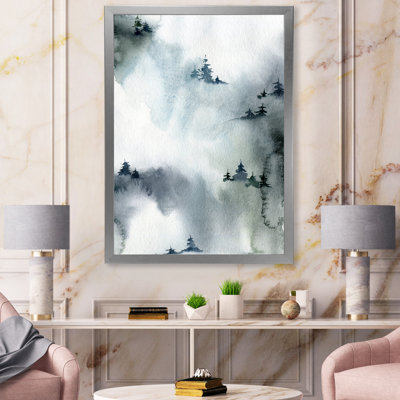 «Minimalistic Winter Forest with Snowy Fir Trees», peinture sur toile à cadre flottant