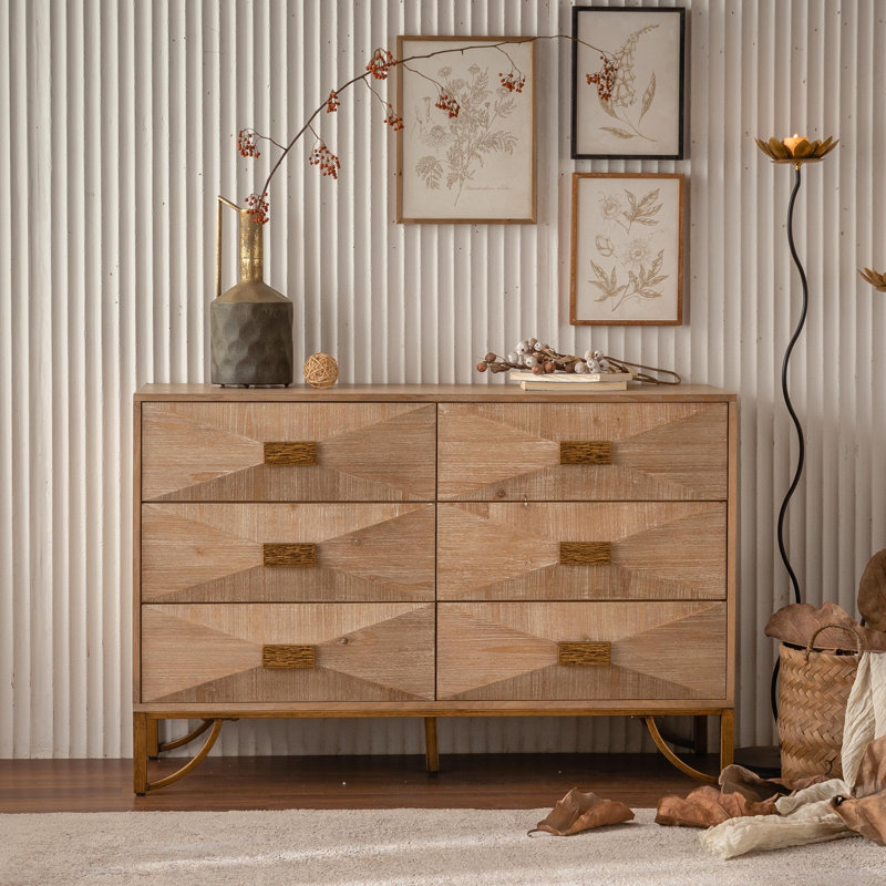 Commode 6 tiroirs - Commode en relief géométrique avec pieds en métal