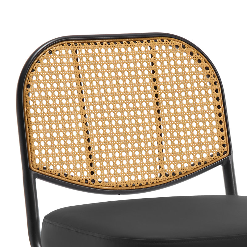 Upholstered Swivel Counter Stool With Rattan Backrest, Counter Stool (26” Seat Height), Black