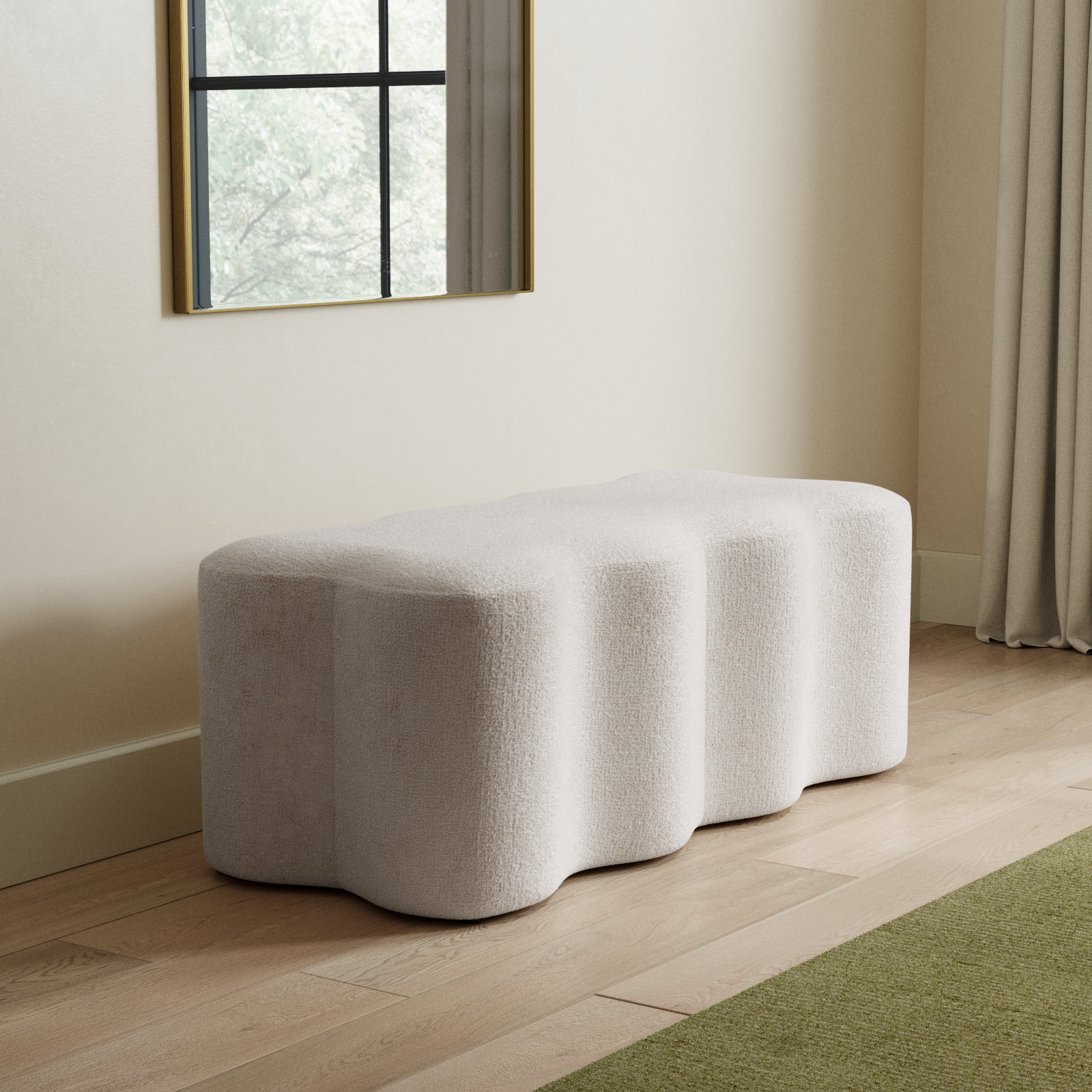 Sellma 48" Bedroom Bench, Cream Chenille