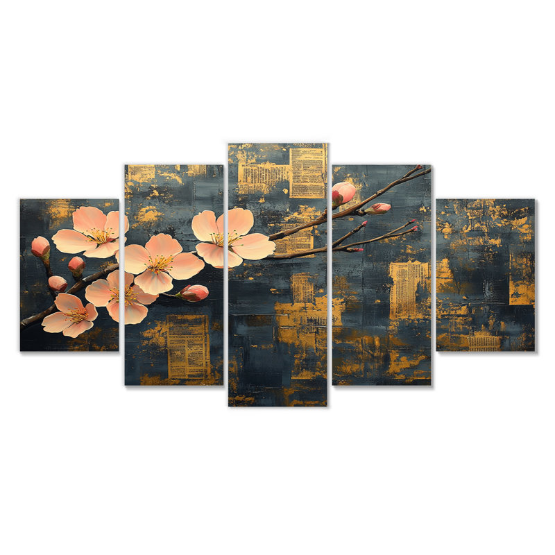 Fleur de cerisier orange et jaune - Ensemble de décorations murales cerisier en fleurs