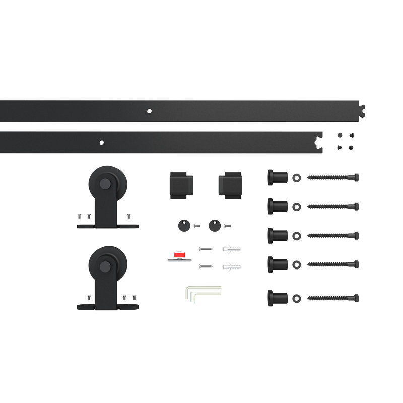 Porte de grange coulissante intérieure 36 po x 84 po 6-Lite en verre givré noir avec ensemble de quincaillerie