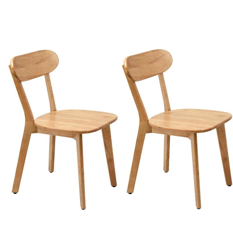 Ensemble de 2 chaises de salle à manger 100% bois massif de style Mid-Century avec dossier incurvé, chaise de cuisine avec patins réglables pour la salle à manger, la cuisine, le salon, le bureau, la couleur du bois naturel