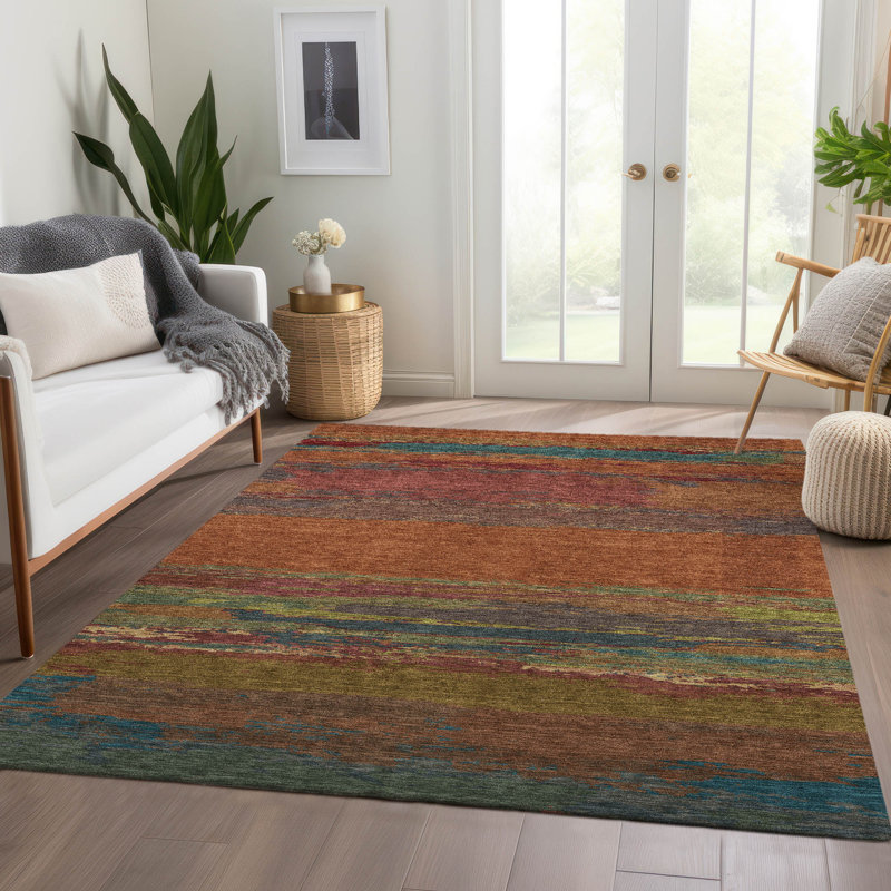 Terracotta Multicolor Stripe Synthetic 8' x 10' Washable Rug