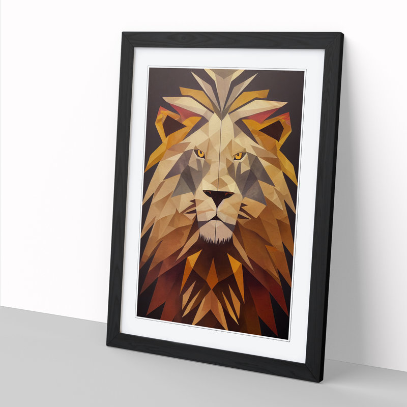 Lion Mural - Single Picture Frame Print, 34cm H x 25cm W x 2cm D, Oak