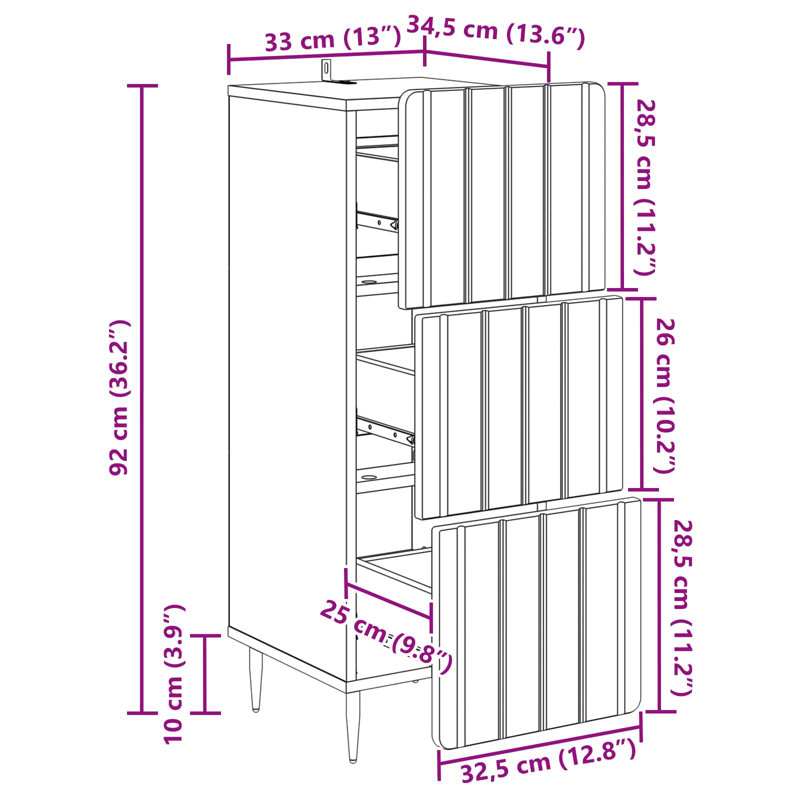 Accent Chest, Sonoma Oak, 92cm H x 33cm W x 34.5cm D
