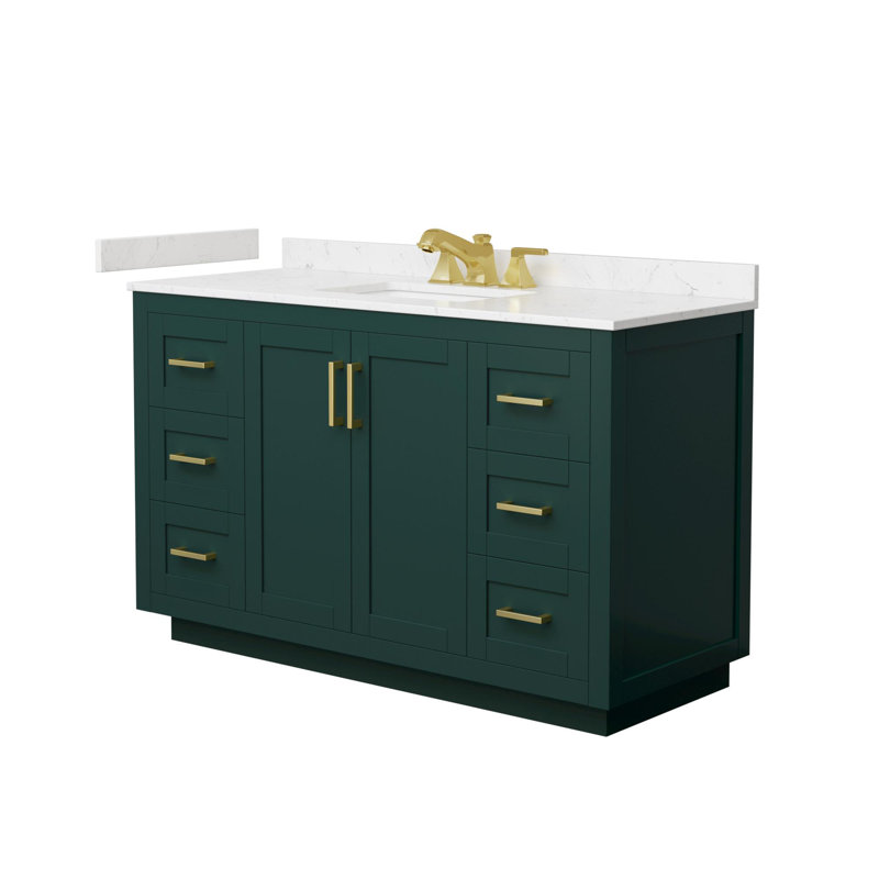 Ensemble de meuble-lavabo simple 54 po avec plateau en marbre de culture Miranda, Vert, Or brossé