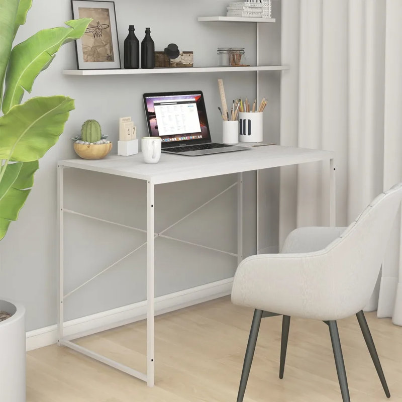 Satrogan Solid Wood Top Writing Desk, White