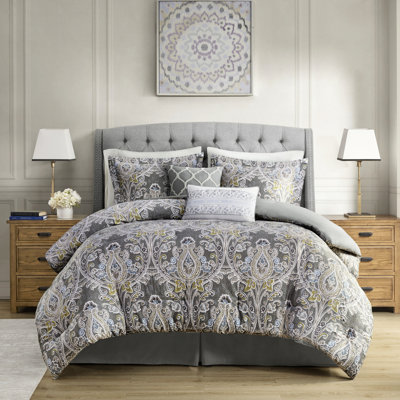 Édredon pour lit très grand en coton gris 6 pièces avec texture moelleuse