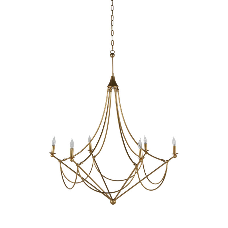 Miles 6 - Light Candle Style Chandelier, Vintage Gold