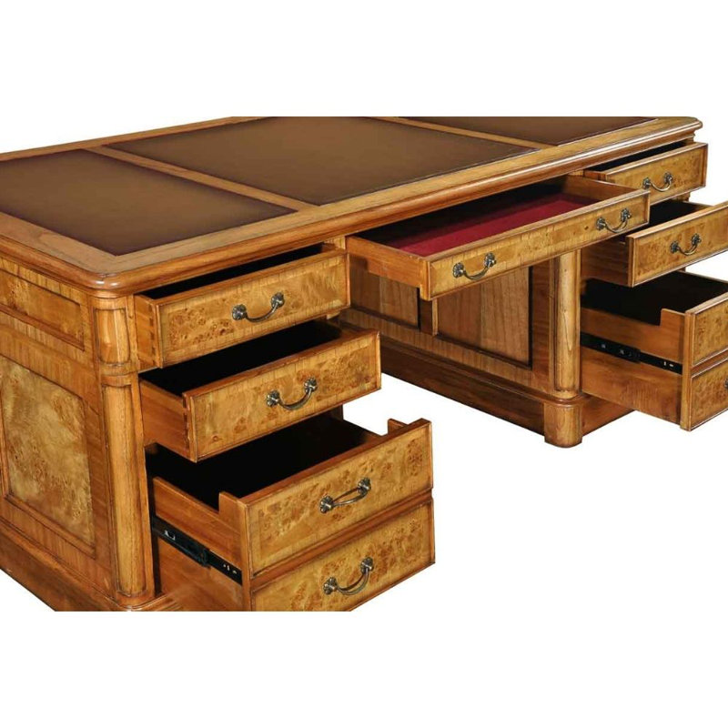 Alaba Solid Wood Base Executive Desk, Extra Large, Brown Leather