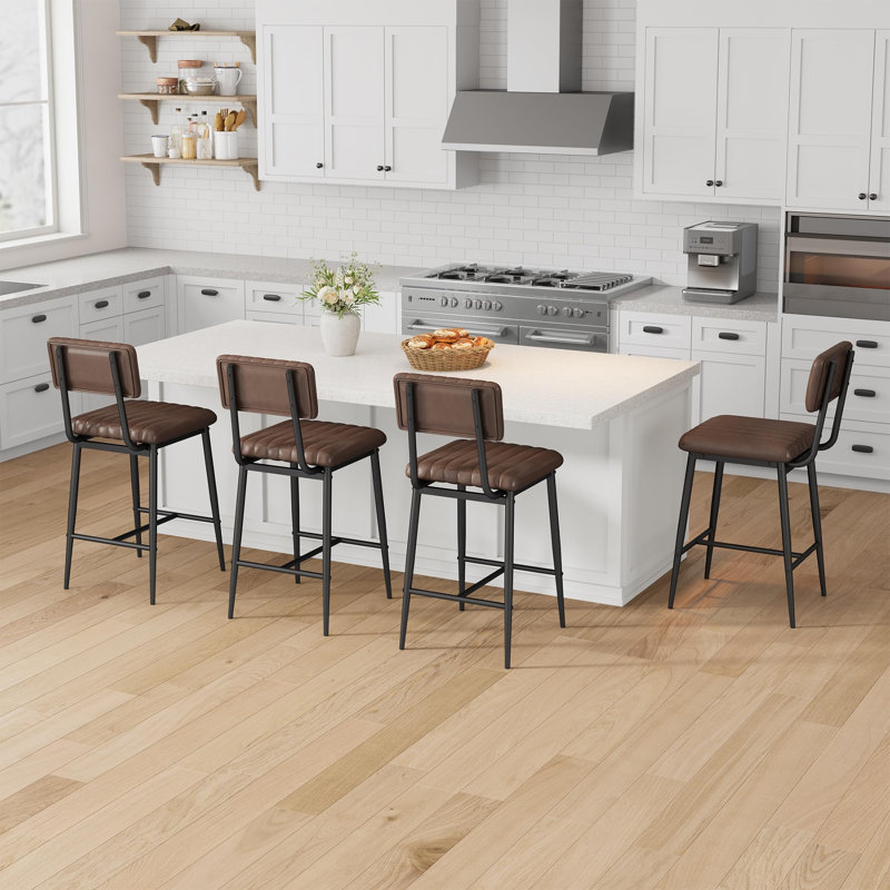 Classic PU Leather Bar Stools Set of 2 - 25.6'' Counter Height - Heavy-Duty Metal Legs - 400LBS Capacity - With Backrest & Footrest,2pcs Set