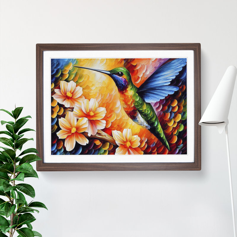 Hummingbird Vol.3 Abstract - Single Picture Frame Painting, 46cm H x 64cm W x 2cm D, Walnut