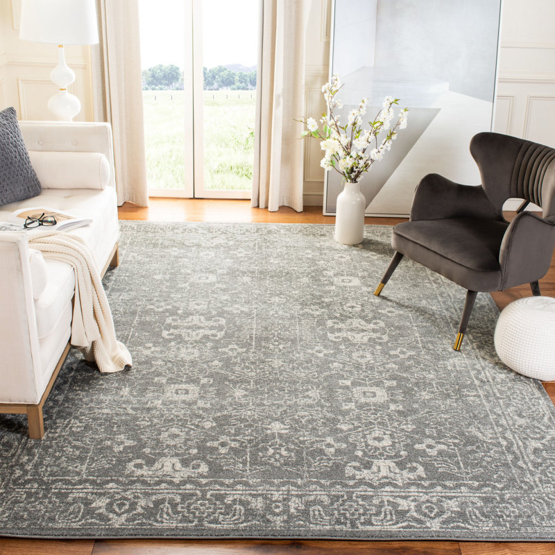 Tapis oriental gris / ivoire tissé à la machine Paschke, Rectangle de 10 pi x 14 pi