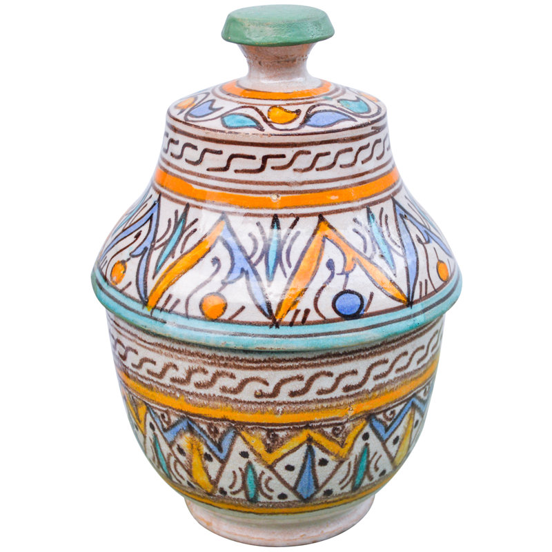 Bol décoratif en céramique orange / bleu sarcelle / multicolore
