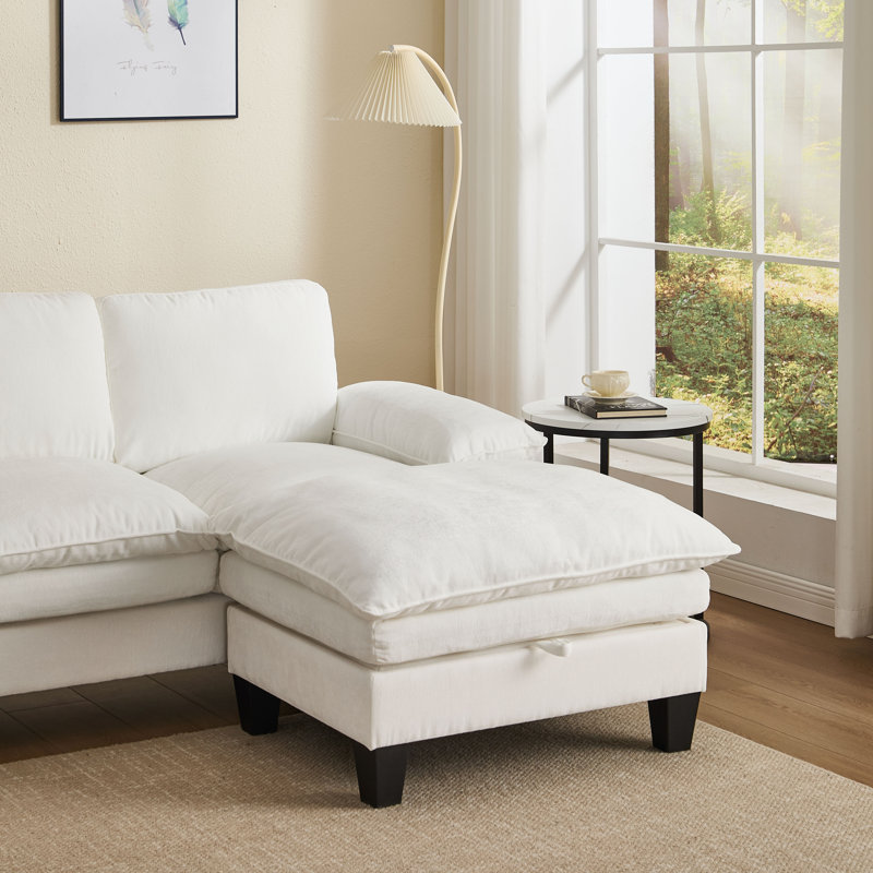Elanora 122"W Spacious Sectional Sofa With Dual-Layer Cushions & Ottomans, White