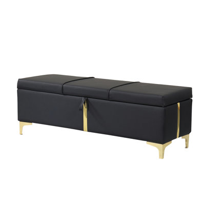 Upholstered Metal Legs Storage Bench, Black, For Bedroom And Living Room, , Spacious Option & Room Decorative With Legs, , Ample Interior