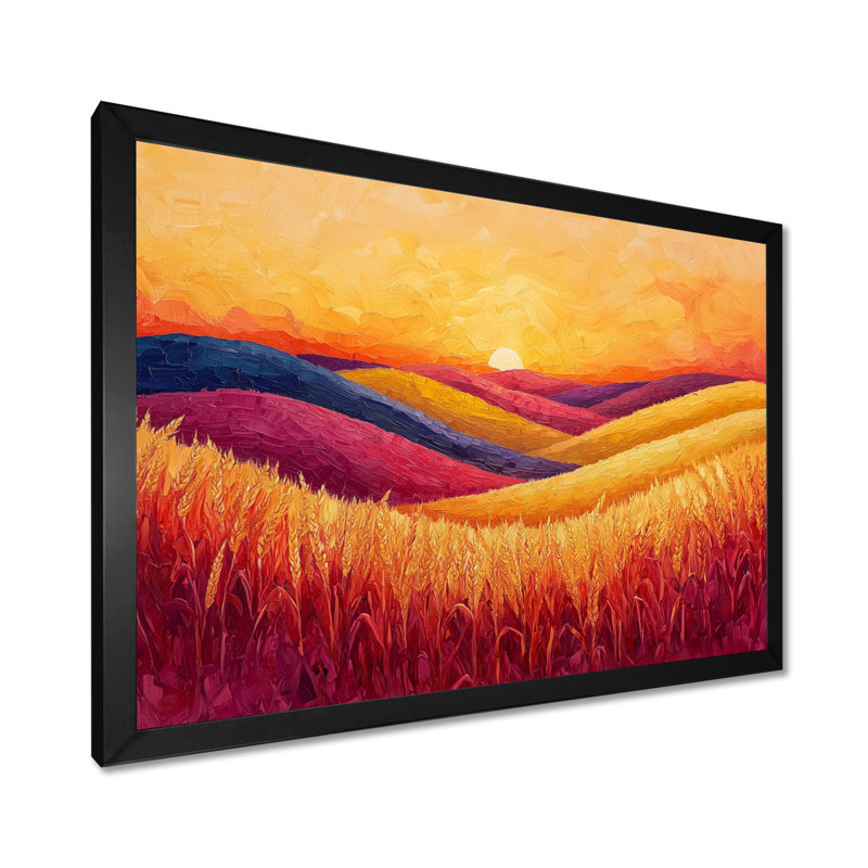 Coucher de soleil sur le champ de blé I - campagne, art mural, Cadre simple, Noir, noir, noir, noir, H 12 po x l 20 po