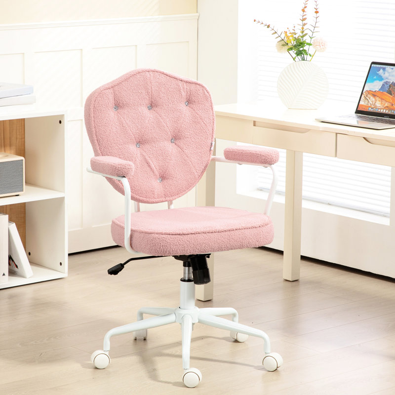 Chaise d'ordinateur rose avec molleton ours, tissu respirant pivotant à la flamme