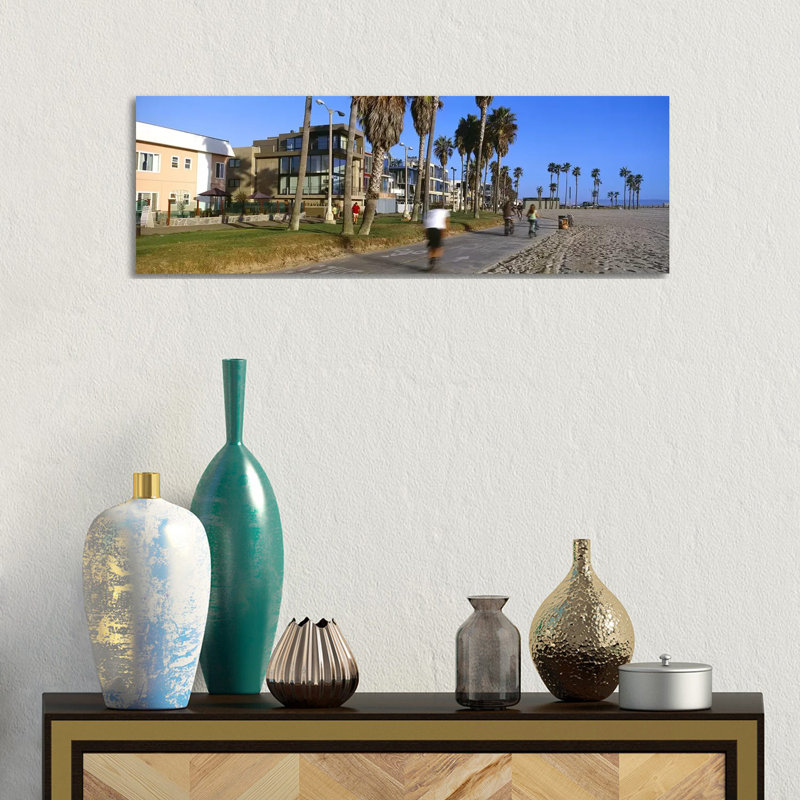 People Riding Bicycles Near A Beach, Venice Beach - Wrapped Canvas Panoramic Print, 30.48 cm H x 91.44 cm W x 1.91 cm D
