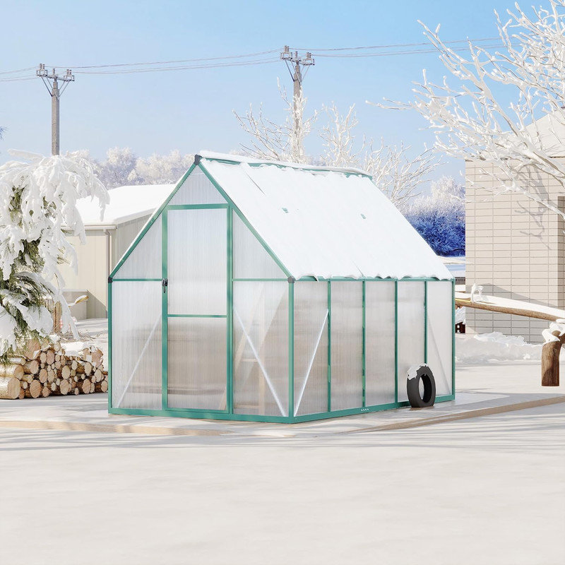 6'x9' Aluminum Frame Polycarbonate Greenhouse with Roof Vent, Heavy Duty Outdoor Garden Kit, Green