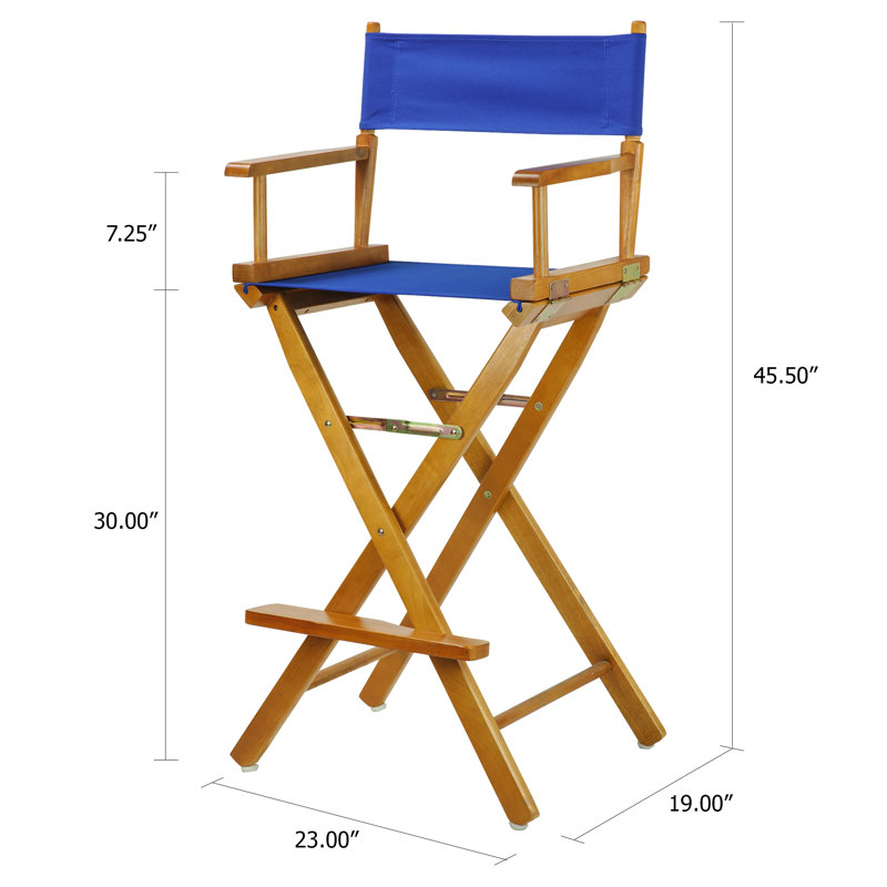 Chaise de réalisateur pliante de 30 po avec toile, Bleu royal, Chêne miel