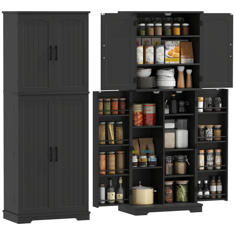 Garde-manger, armoire de rangement 64 po avec tablettes réglables, noir