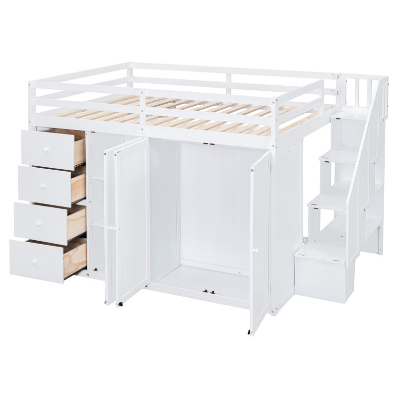 Lit mezzanine blanc avec solutions de rangement intégrées