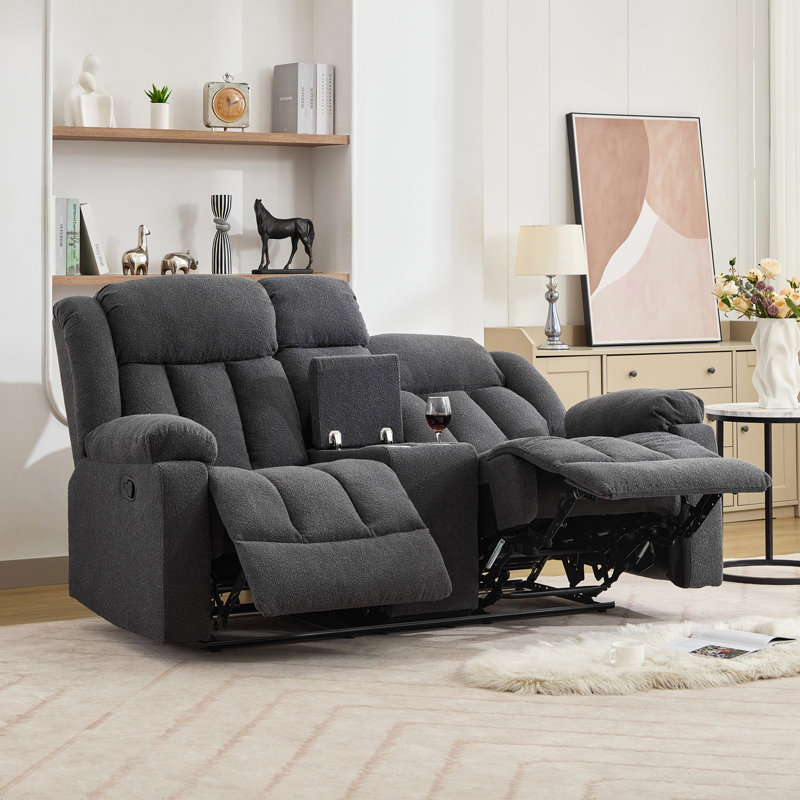 Berroa 2 Seat Recliner Sofa with Centre Console, Dark Grey