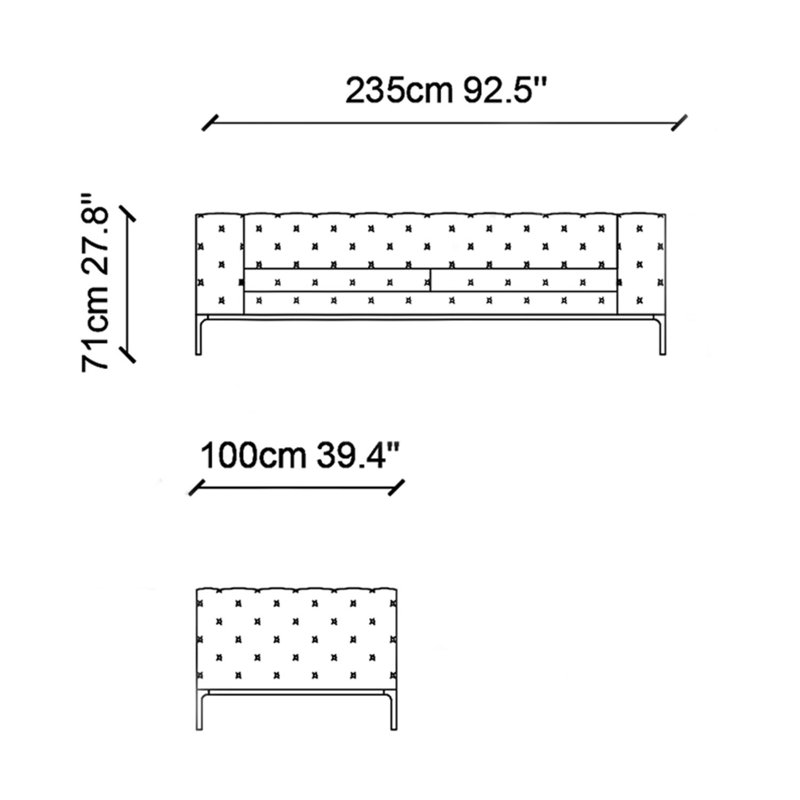 Canapé à accoudoirs en cuir véritable 92,5 po Wye, H 27,8 po x l 92,5 po x P 39,4 po, 3