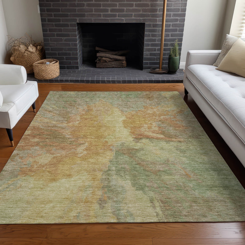 Machine Washable Indoor/Outdoor Claudian ACN1632 Aloe Rug, Rectangle 8' x 10'