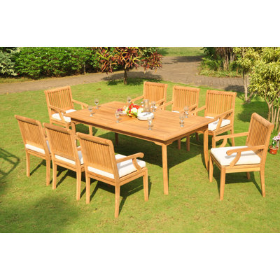 Mulfo 8 - Person Teak Wood Patio Dining Set with Rectangular Table