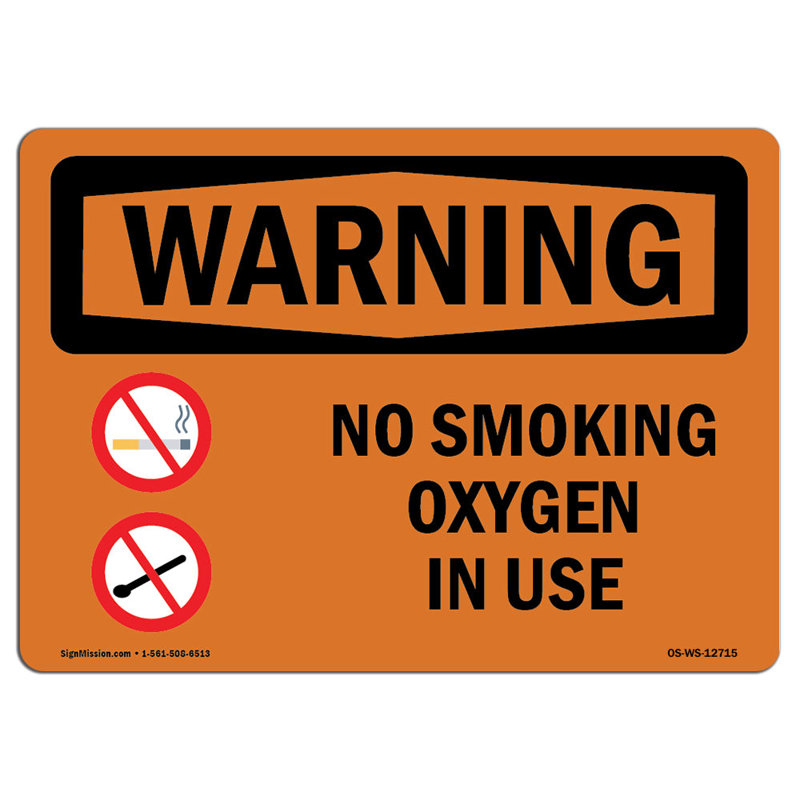 Osha Warning Sign - No Smoking Oxygen In Use, 12" H x 18" W x 0.1" D