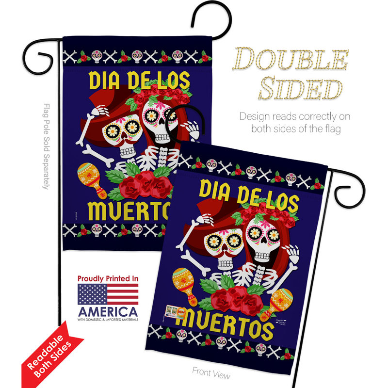 Paire de drapeaux de jardin en polyester 19 x 13 po Dia De Los Muertos