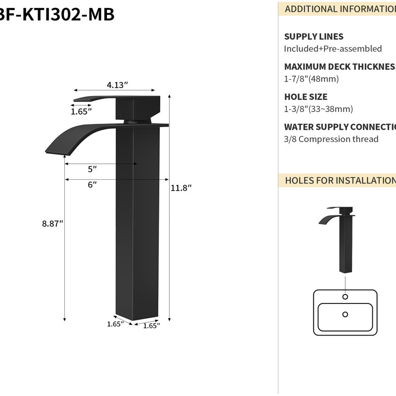 6" Single Handle Bathroom Sink Faucet Matt Black - Stainless Steel 304 Construction Sleek Modern Design For Bathrooms Convenient Water Control Suitable Home Precise Ideal
