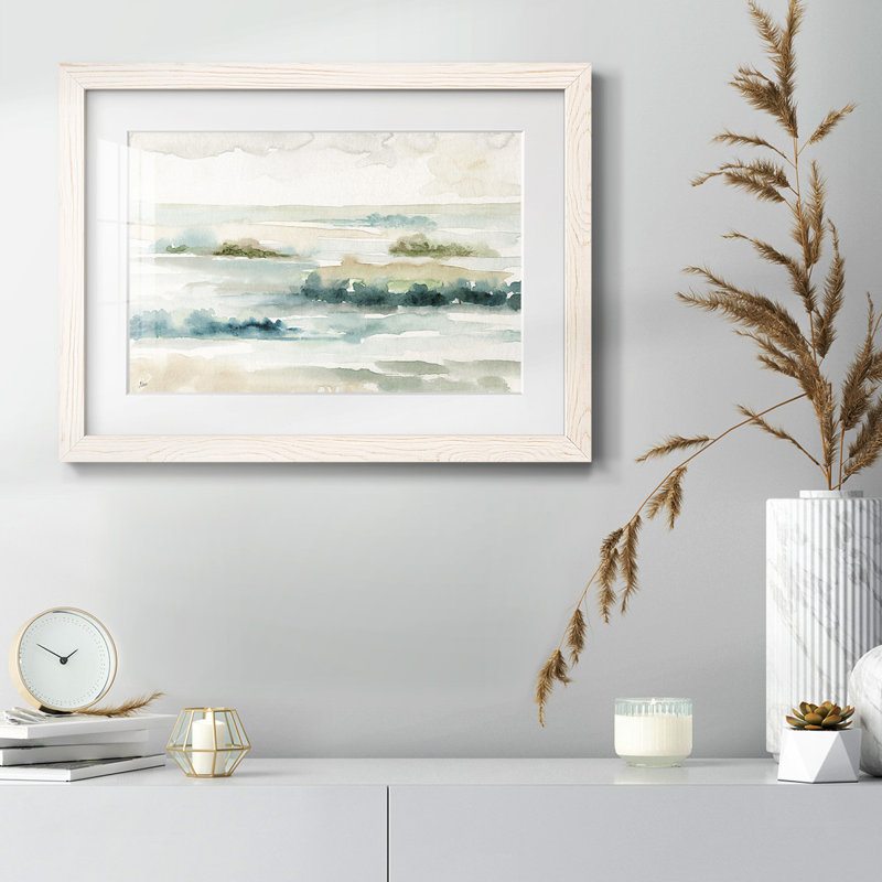 Panorama pastel encadré sur papier, Blanc, H 26 po x l 38 po
