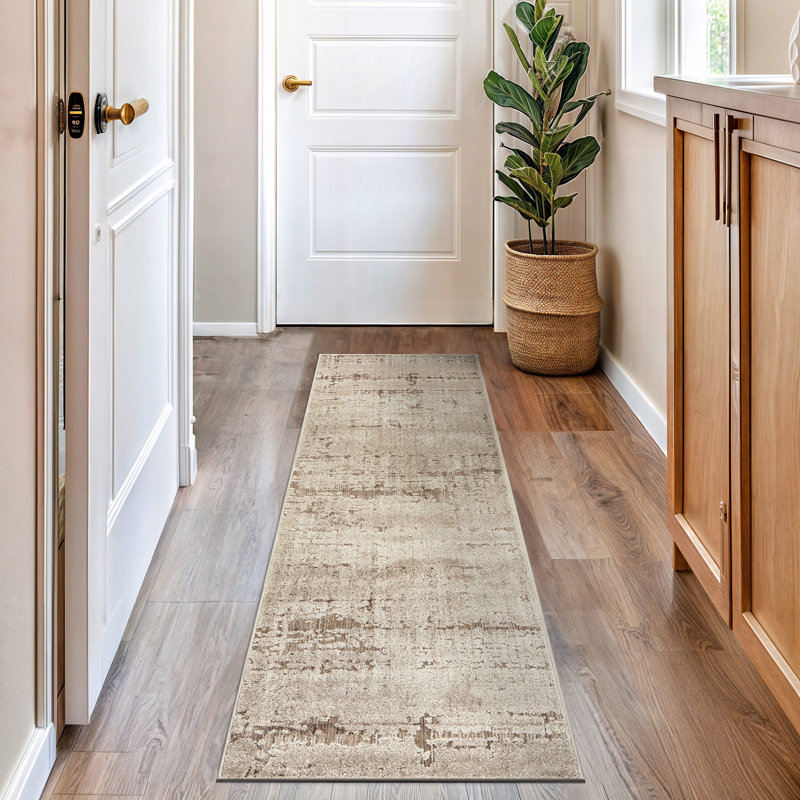 Tapis texturé beige texturé texturé, Tapis de couloir 2 pi 3 po x 8 pi