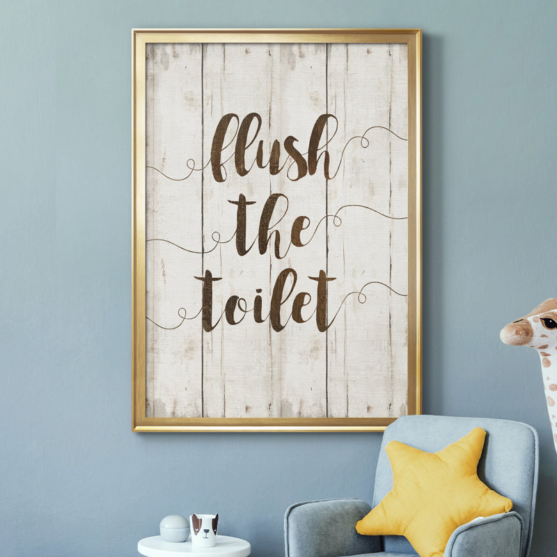 «Flush The toilettes», art textuel sur toile, Or, H 26,5 po x l 36,5 po x P 1,5 po