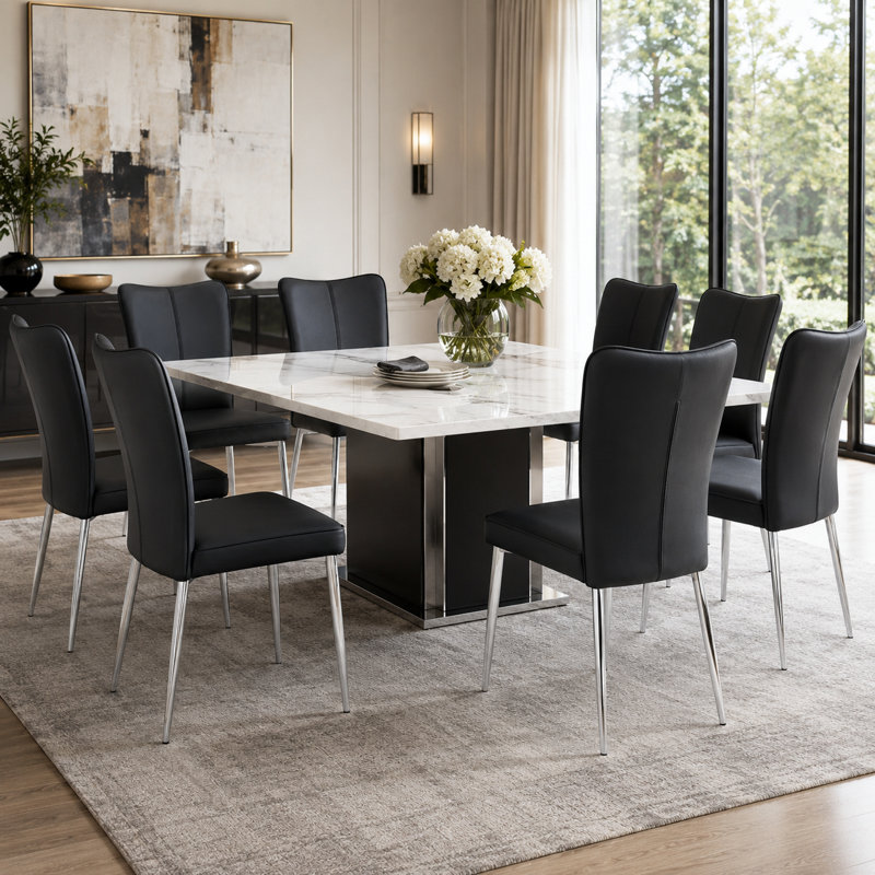 Frisbie Tufted Upholstered Wing Back Parsons Chair for Kitchen and Banquet Hall, Black, Silver