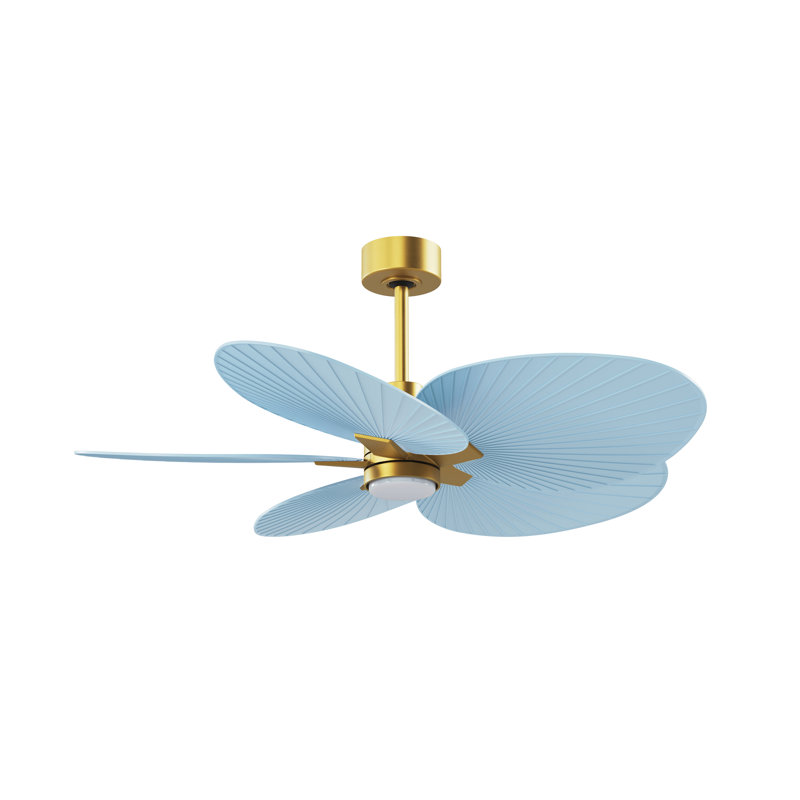 Alessandra Tropical - Five Blade Ceiling Fan - Integrated LED -Matte Black Finish -Light Blue Blades, Brushed Brass