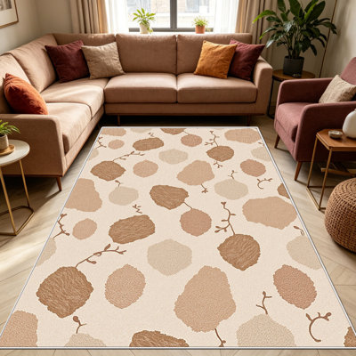 Tapis beige à motifs bruns (1 pièce), élégant et polyvalent, facile à nettoyer et à entretenir. Idéal pour la chambre, le salon, le corridor, l'entrée, une chambre d'étudiant ou un bureau, il apportera une touche de fraîcheur à votre intérieur.