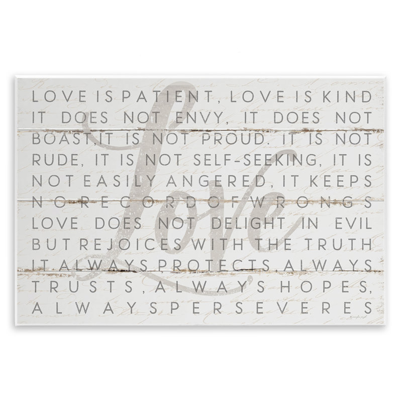 «Love Is Patient Planked Look» par Jennifer Pugh - impression d'art graphique, H 10 po x l 15 po