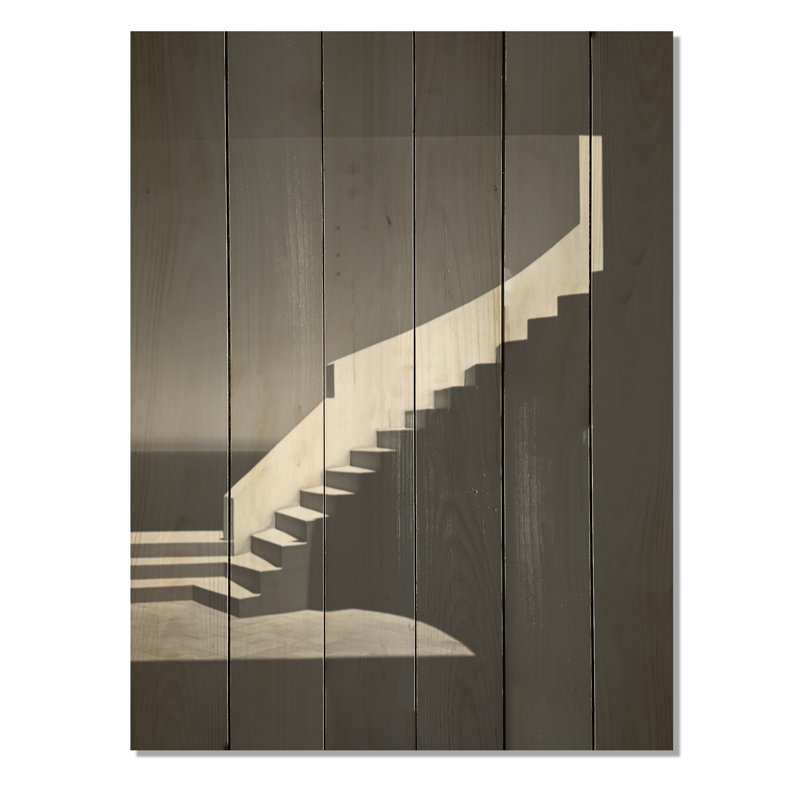 Mimalisme blanc, escalier blanc, paysage - Minimalisme côtier, art mural sur bois de pin naturel, H 32 po x l 24 po