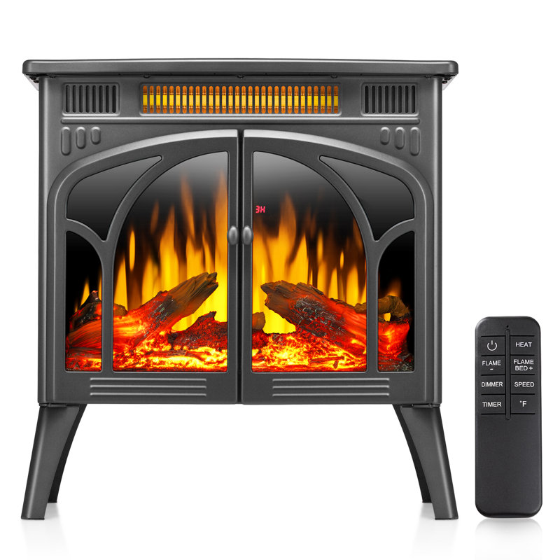 24 Inch Vintage Stove With 16 Color 3D Flame,Portable Design Electric Fireplace , Remote Control & Top Vent Safety System, Heats 1000 Sq.ft, 5 Speed/Light Settings, Auto Shutoff